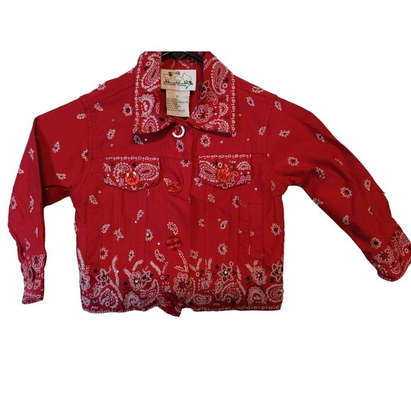 Quacker Factory Red Paisley Denim Jean Jacket, Children's Toddler 3T - Picture 1 of 7